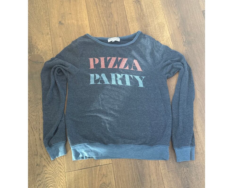Wildfox Couture Pizza Party Graphic Sweatshirt Grey Blue Women Sz Small
